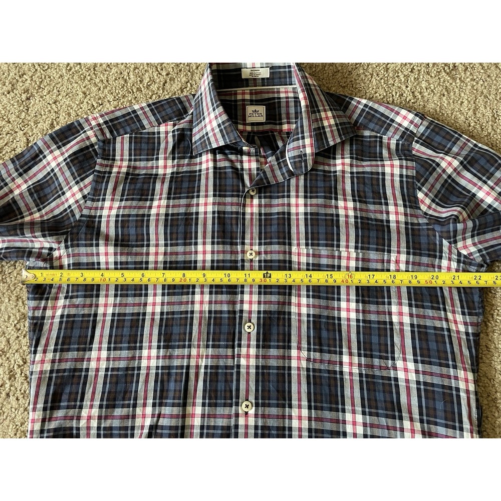 Peter Millar Long Sleeve Button Down Shirt Blue Pink Plaid Pocket Medium JBHS - Picture 6 of 9